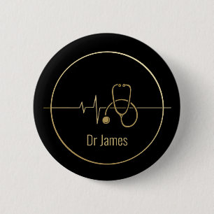Zwart gouden medische stethoscoop Hartslag Ronde Button 5,7 Cm