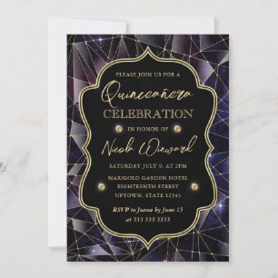Zwart-gouden midnight Crystal Galaxy Quinceanera Kaart