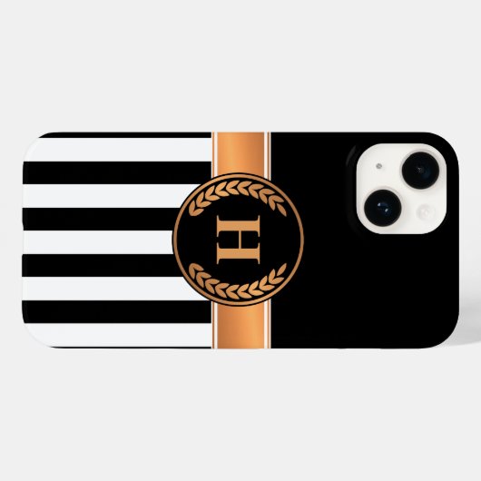 Zwart-gouden monogram Case-Mate iPhone case (Achterkant (horizontaal))