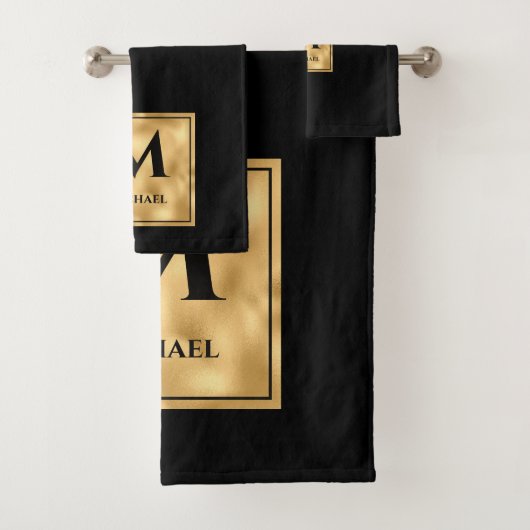 Zwart-gouden monogram Elegant Luxury Bad Handdoek (Insitu)