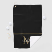 Zwart-gouden monogram Elegant Luxury Golfhanddoek (Insitu)