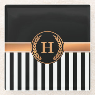 Zwart-gouden monogram glazen onderzetter