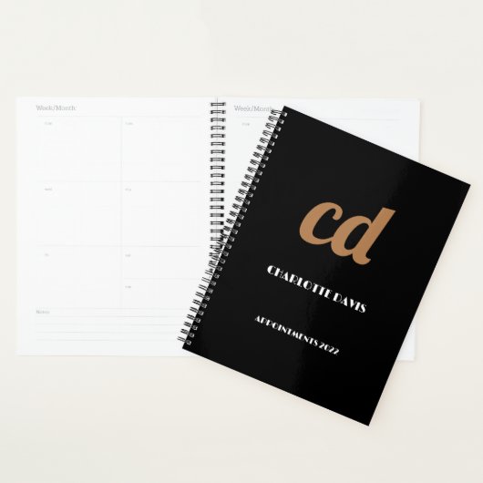 Zwart gouden monogram initialen 2025 planner (Display)