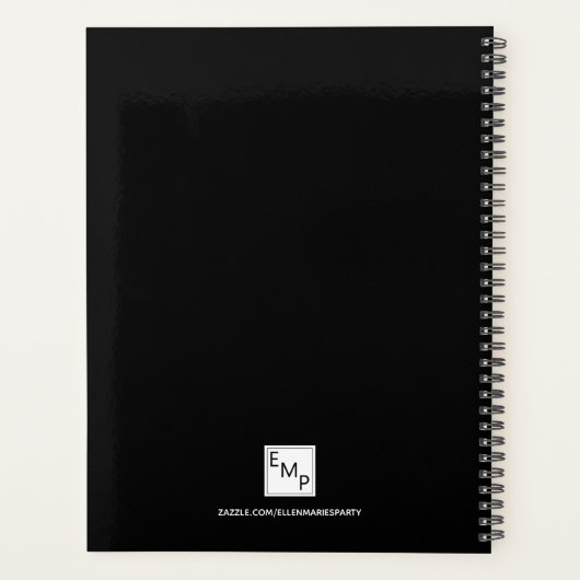 Zwart gouden monogram initialen 2026 planner (Achterkant)