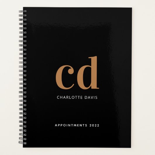 Zwart gouden monogram initialen 2026 planner (Voorkant)