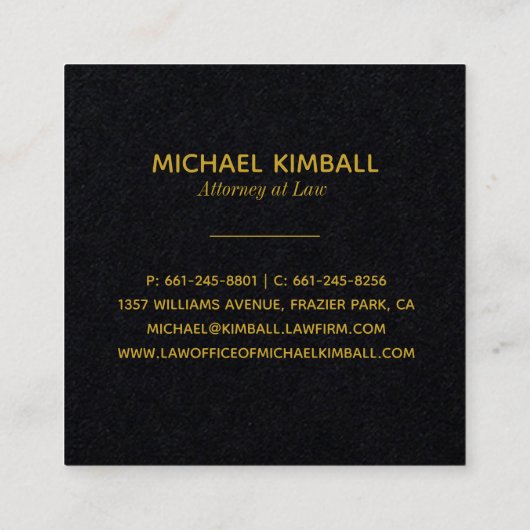 Zwart-gouden monogram | Marble Square Business Vierkante Visitekaartje (Achterkant)