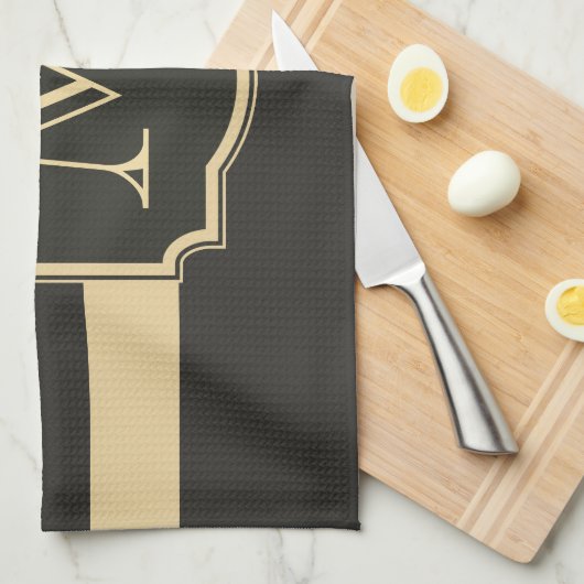 Zwart-gouden monogram theedoek (Quarter Fold)