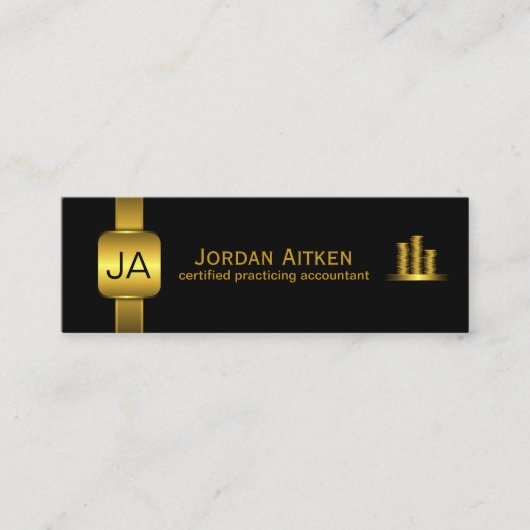 Zwart Gouden Munten Kleine Verticale CPA Accountan Mini Visitekaartje (Voorkant)