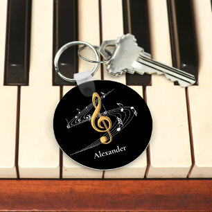 Zwart-gouden Muzieknoten Monogram Naam Sleutelhanger