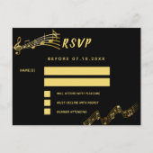 Zwart gouden muzieknoten retouradres RSVP kaart (Voorkant)