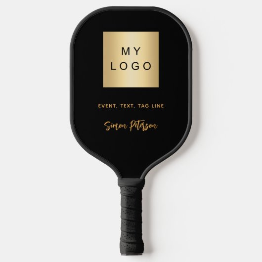 Zwart gouden naam handtekening bedrijf logo pickleball paddle (Voorkant)
