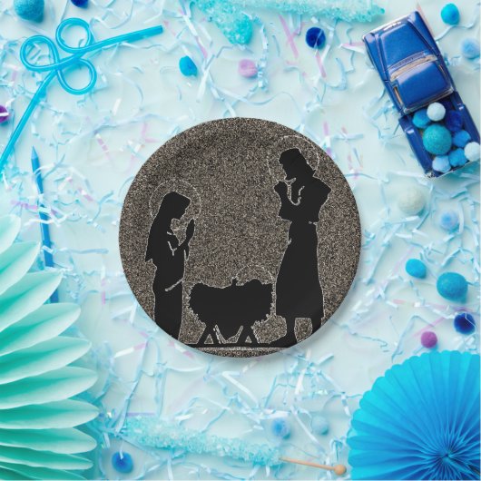 Zwart-gouden nativiteit getextureerd papieren bordje (Feest)