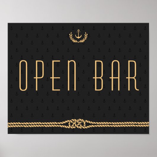 Zwart Gouden Nautilus Bruiloft Open Bar Bord Poster (Voorkant)