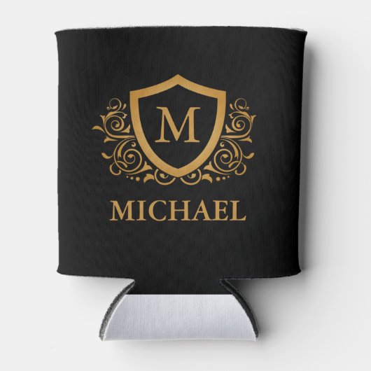 Zwart-gouden, op maat gesneden stijlvol monogram blikjeskoeler (Voorkant)