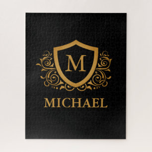 Zwart-gouden, op maat gesneden stijlvol monogram legpuzzel