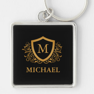Zwart-gouden, op maat gesneden stijlvol monogram sleutelhanger