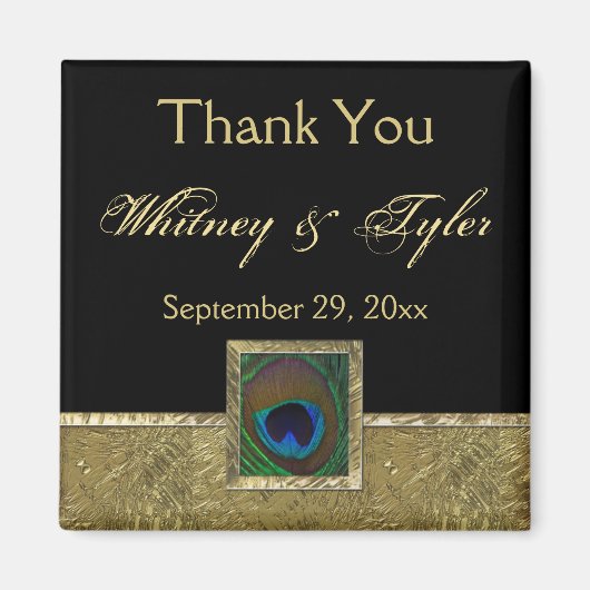 Zwart, Gouden Pauwveer Huwelijksgunstmagneet Magneet (Voorkant)