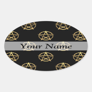 Zwart-gouden pentagram ovale sticker