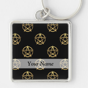 Zwart-gouden pentagram sleutelhanger