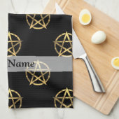 Zwart-gouden pentagram theedoek (Quarter Fold)