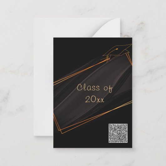 Zwart Gouden QR-code Afstudeeruitnodigingen Sjablo Notitiekaartje (Achterkant)