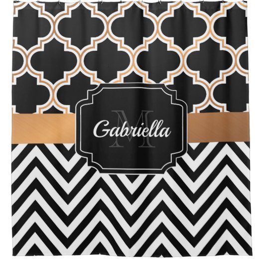 Zwart-gouden Quatrefolie Douchegordijn (Voorkant)