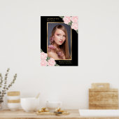 Zwart gouden roze bloem foto herdenkings rouw bord poster (Keuken)