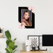 Zwart gouden roze bloem foto herdenkings rouw bord poster (Thuiskantoor)