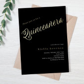 Zwart gouden script elegante Quinceanera Folie Uitnodiging