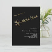 Zwart gouden script elegante Quinceanera luxe Kaart (Staand voorkant)