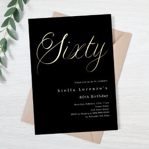 Zwart gouden script luxe 60e verjaardag folie uitnodiging
