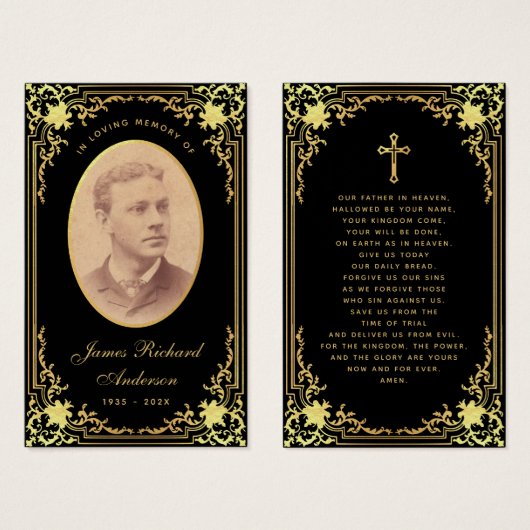 Zwart Gouden Script Uitvaartmonument Gebed Kaart (Voorkant /achterkant)