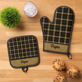 Zwart-gouden spelden ovenwant & pannenlap set