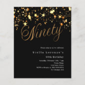 Zwart gouden sterren budget 90e verjaardag uitnodi (Voorkant)