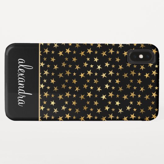 Zwart - Gouden Sterren Celestial Monogram Case-Mate iPhone Case (Achterkant (horizontaal))