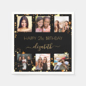 Zwart gouden sterren foto collage verjaardag servet (Voorkant)