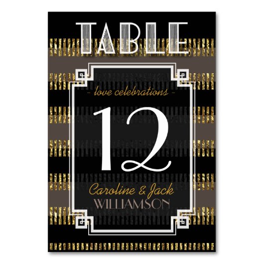 Zwart Gouden Strepen + Art Deco Tafelnummer Kaarte (Voorkant)