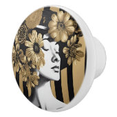 Zwart Gouden Strepen Vrouw Bloemen Knop Keramische (Rechts)