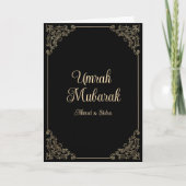 Zwart  Gouden Swirl Umrah Mubarak Groet Kaart (Voorkant)