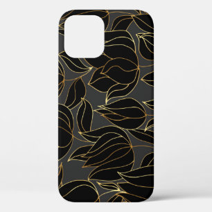 Zwart gouden tulpen: luxe bloemenpatroon iPhone 12 hoesje