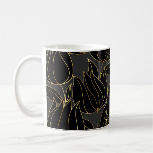 Zwart gouden tulpen: luxe bloemenpatroon koffiemok