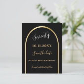 Zwart gouden verjaardag save the date card (Staand voorkant)