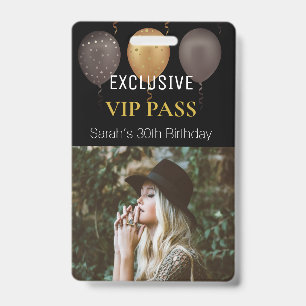 Zwart Gouden Verjaardagsfeest Foto Aangepaste Pas Badge