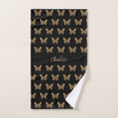 Zwart gouden vlinders patroon naam script bad handdoek (Handdoek)