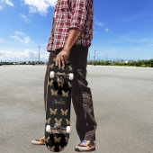 Zwart gouden vlinders patroon naam script skateboard