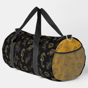 Zwart gouden zeepaardschildpad shell zee nautisch plunjezak