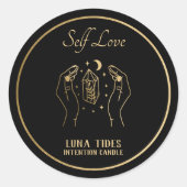 Zwart-gouden zelfliefdeskaarsenlabel ronde sticker (Voorkant)