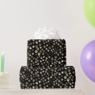 Zwart Gouden Zilveren Pootafdrukken Cadeaupapier