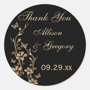 Zwart, goudflens met Butterflies-Sticker Ronde Sticker