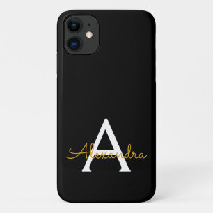 Zwart goudgierschrift Monogram Naam Modern iPhone 11 Hoesje